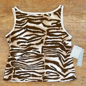 WORTH Top Sleeveless Tank Silk Brown White Animal Print Size XL NWT Giraffe